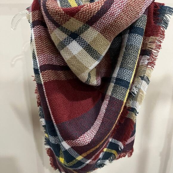 Plaid Autumn/Fall Maroon Green Yellow Blanket Scarf Wrap and Shawl - Picture 5 of 7